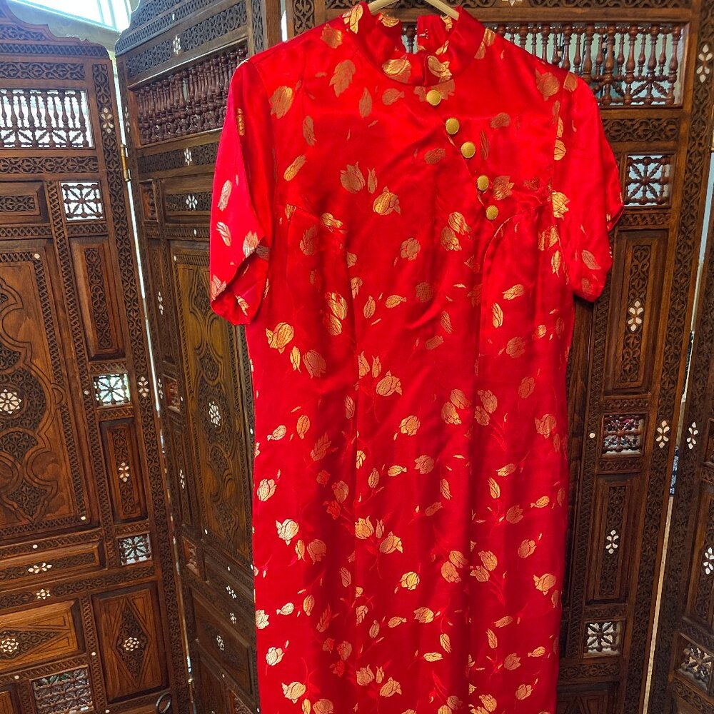 TangYi Red and Gold Long Chinese Dress